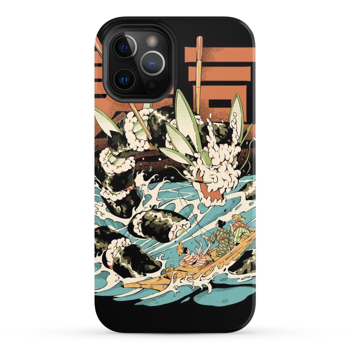 iPhone 12 Pro StrongFit Cucumber Sushi Dragon - Black by Ilustrata