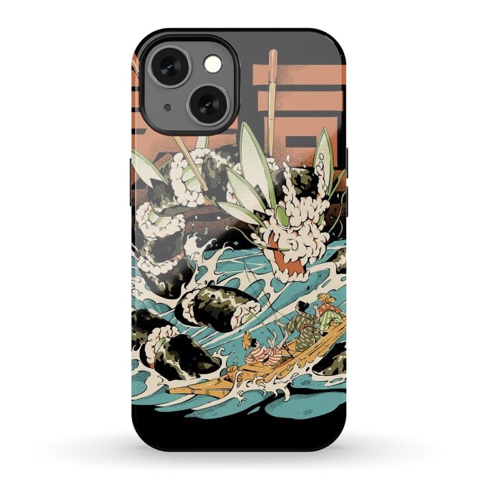 iPhone 13 StrongFit Cucumber Sushi Dragon - Black by Ilustrata