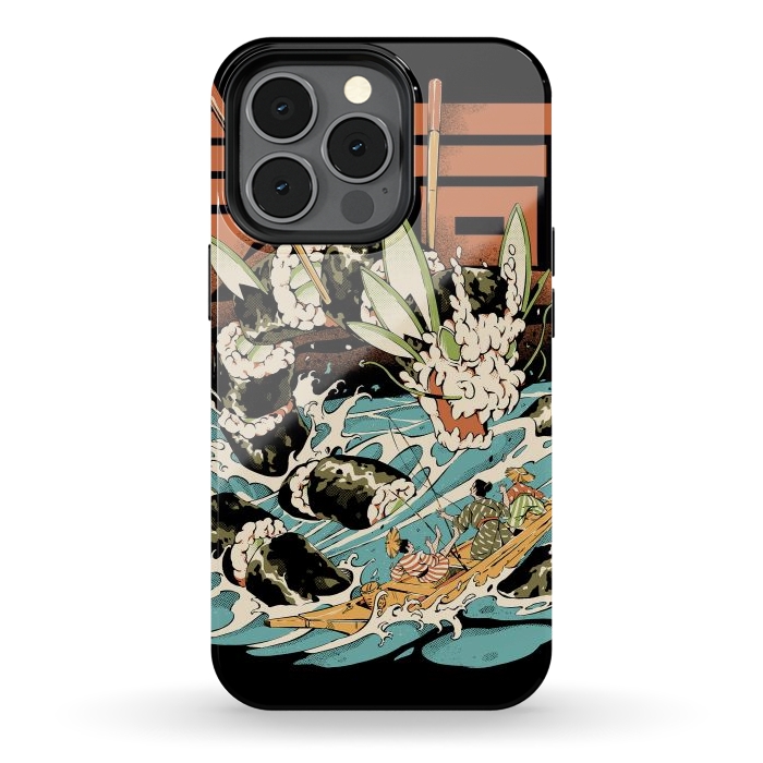 iPhone 13 pro StrongFit Cucumber Sushi Dragon - Black by Ilustrata