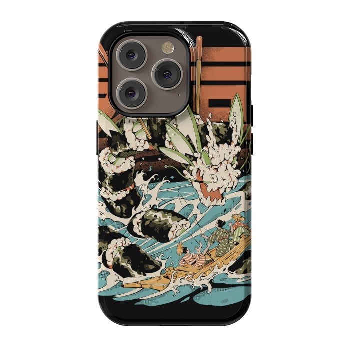 iPhone 14 Pro StrongFit Cucumber Sushi Dragon - Black by Ilustrata