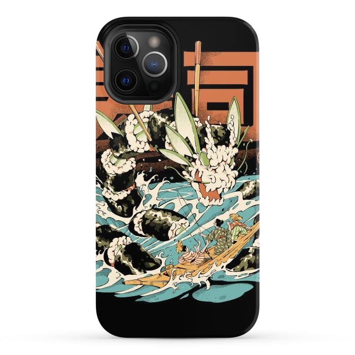 iPhone 12 Pro Max StrongFit Cucumber Sushi Dragon - Black by Ilustrata