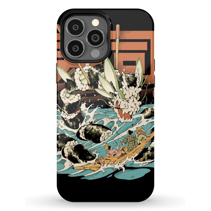 iPhone 13 Pro Max StrongFit Cucumber Sushi Dragon - Black by Ilustrata