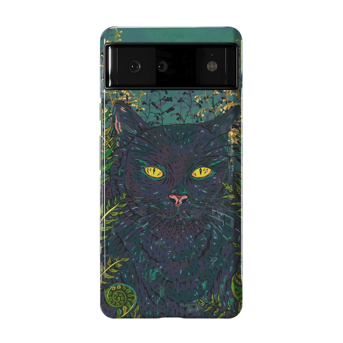 Pixel 6 StrongFit Black Cat in Ferns by Lotti Brown