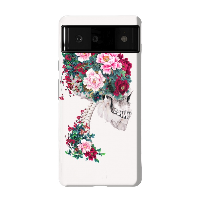 Pixel 6 StrongFit Skull with Peonies by Riza Peker