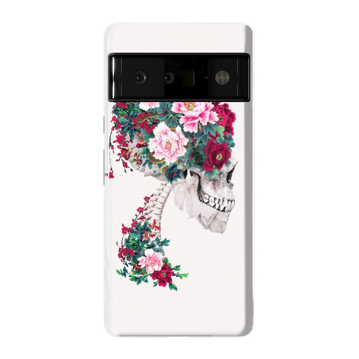 Pixel 6 Pro StrongFit Skull with Peonies by Riza Peker