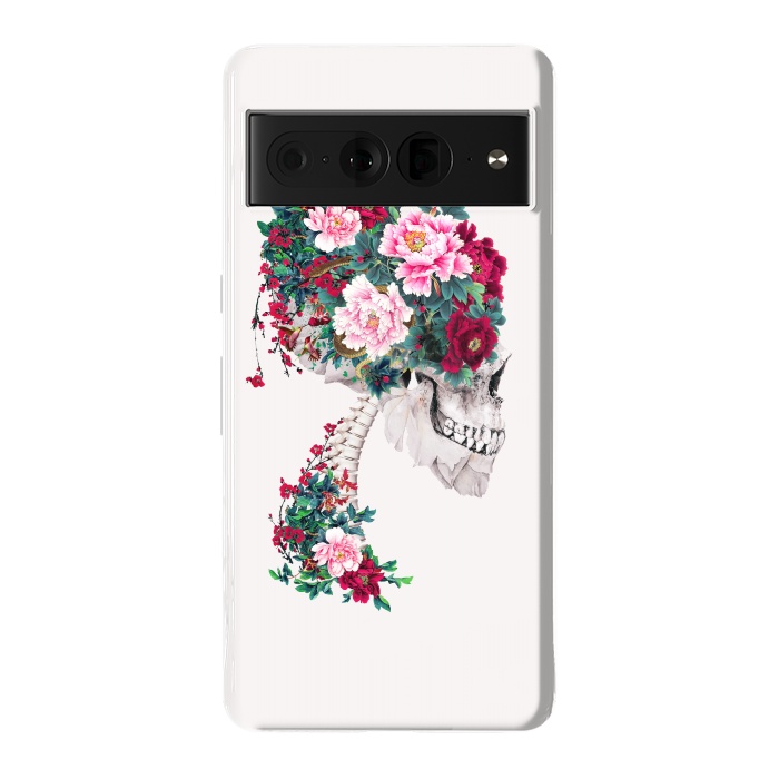 Pixel 7 Pro StrongFit Skull with Peonies by Riza Peker