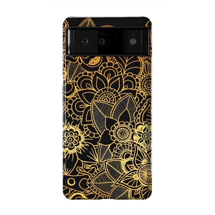 Pixel 6 StrongFit Floral Doodle Gold G523 by Medusa GraphicArt