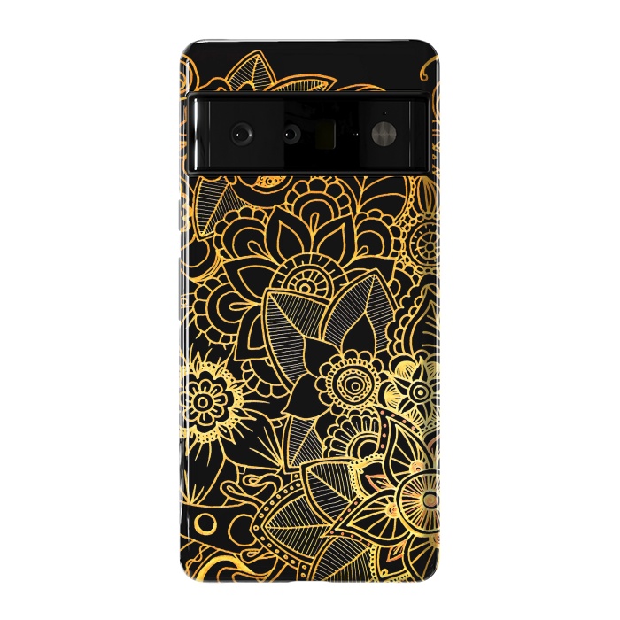 Pixel 6 Pro StrongFit Floral Doodle Gold G523 by Medusa GraphicArt
