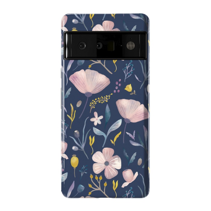 Pixel 6 Pro StrongFit Delicate Pastel Floral on Blue by Noonday Design