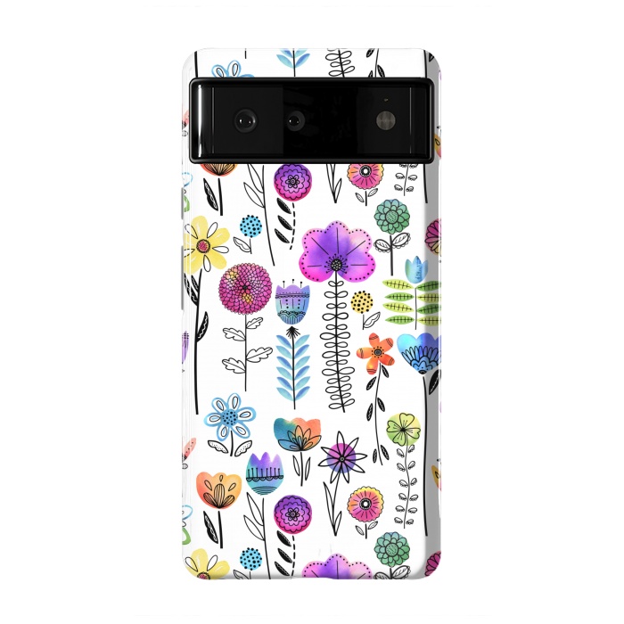 Pixel 6 StrongFit Bright Watercolor and Line Art Flowers by Noonday Design
