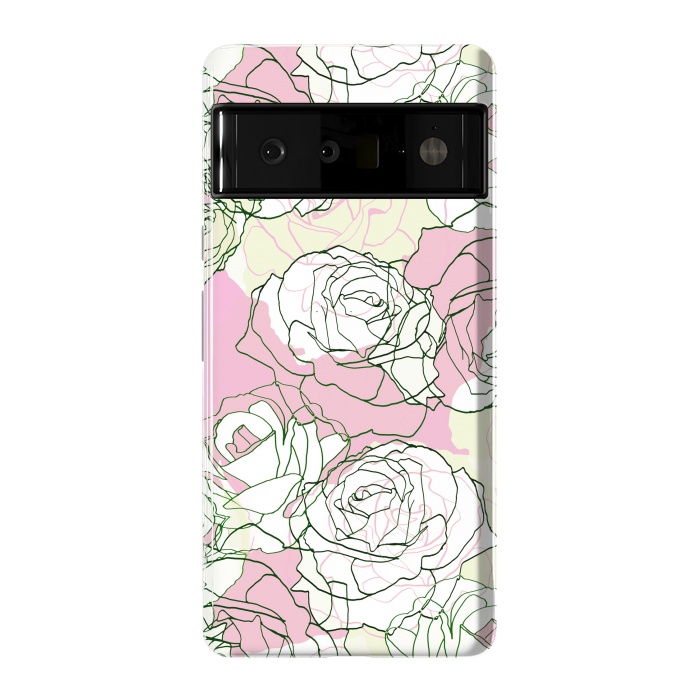 Pixel 6 Pro StrongFit Pink beige line art roses by Oana 
