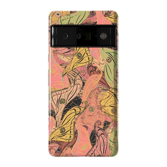 Pixel 6 Pro StrongFit Boho Butterfly Wings in Coral and Yellow by Lotti Brown