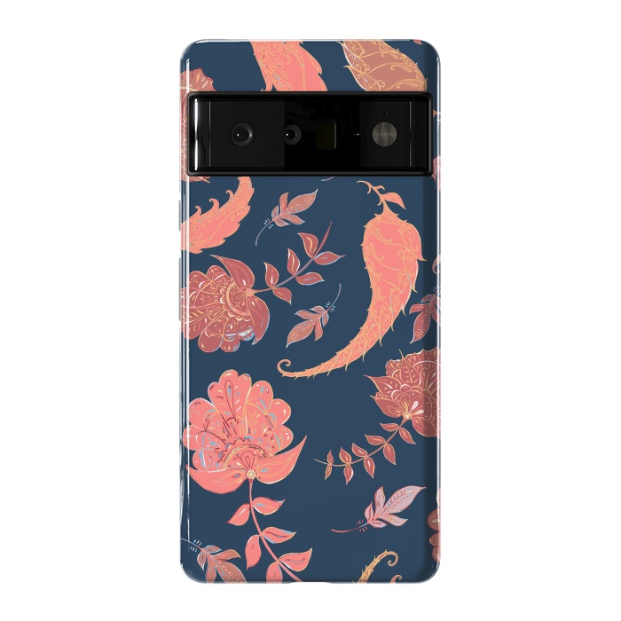 Pixel 6 Pro StrongFit Paradise Pattern - Coral & Blue by Lotti Brown