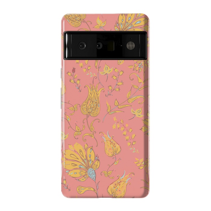 Pixel 6 Pro StrongFit Paradise Floral - Coral & Yellow by Lotti Brown