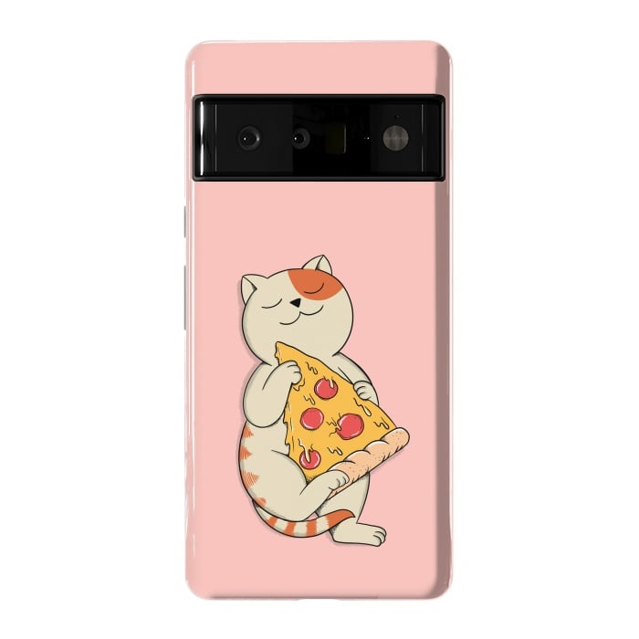 Pixel 6 Pro StrongFit Cat and Pizza Pink by Coffee Man