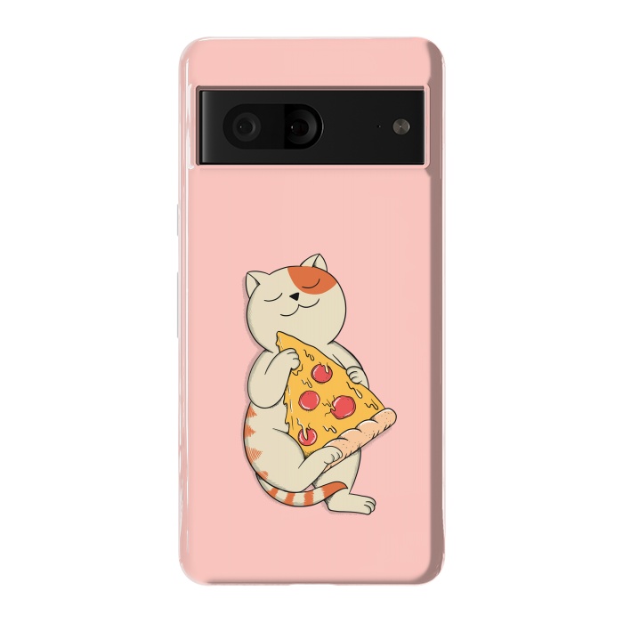 Pixel 7 StrongFit Cat and Pizza Pink by Coffee Man