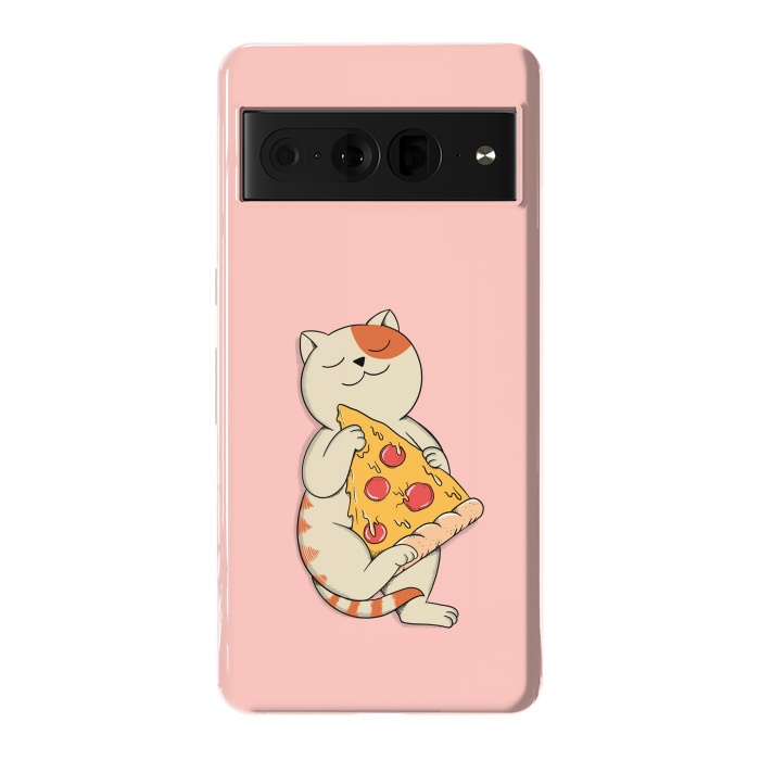 Pixel 7 Pro StrongFit Cat and Pizza Pink by Coffee Man