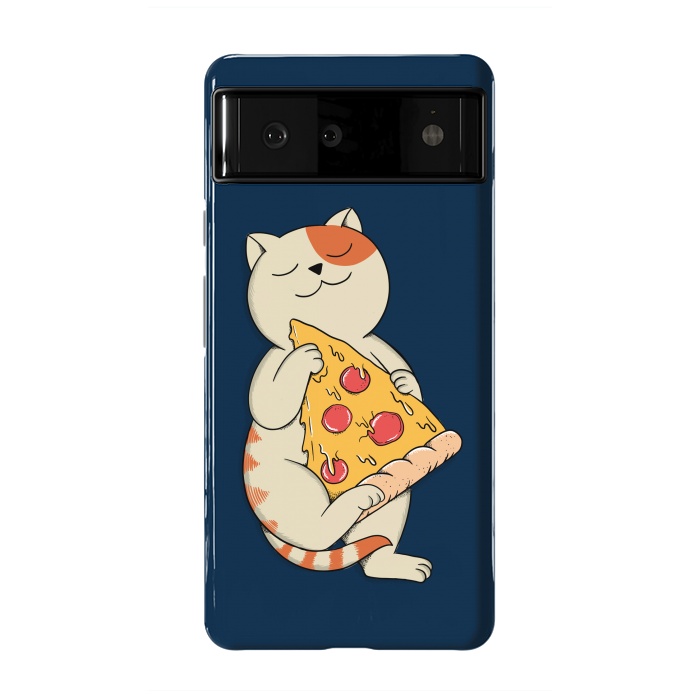 Pixel 6 StrongFit Cat and Pizza Blue by Coffee Man