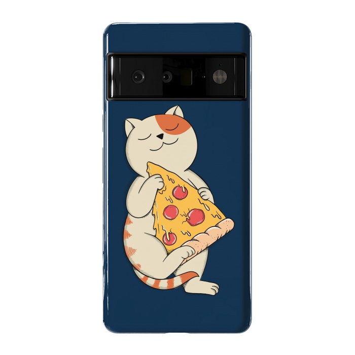 Pixel 6 Pro StrongFit Cat and Pizza Blue by Coffee Man