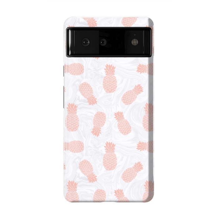 Pixel 6 StrongFit Pink Pineapples on White Marble by Julie Erin Designs
