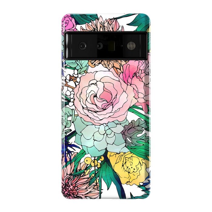 Pixel 6 Pro StrongFit Stylish Colorful Watercolor Floral Pattern by InovArts