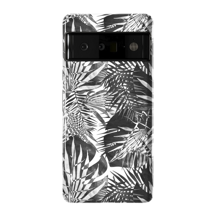 Pixel 6 Pro StrongFit Black and white tropical leaves illusion by Oana 