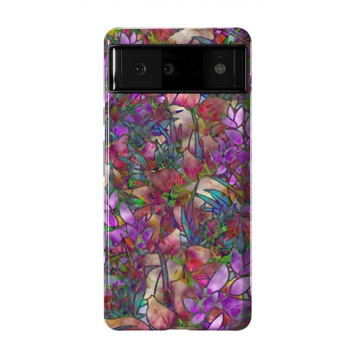 Pixel 6 StrongFit Floral Abstract Stained Glass G175 by Medusa GraphicArt