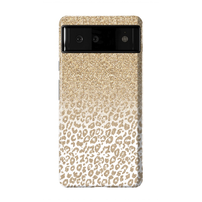 Pixel 6 StrongFit Trendy Gold Glitter and Leopard Print Gradient Design by InovArts