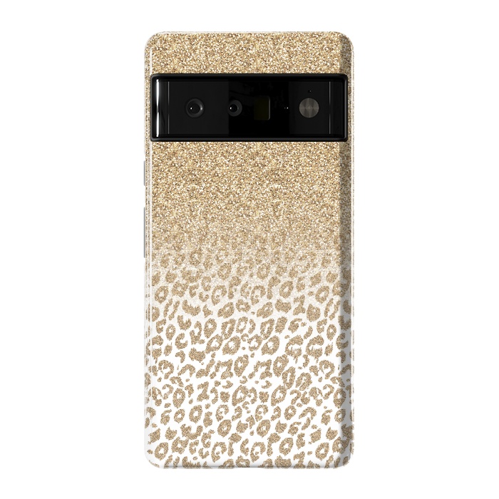 Pixel 6 Pro StrongFit Trendy Gold Glitter and Leopard Print Gradient Design by InovArts