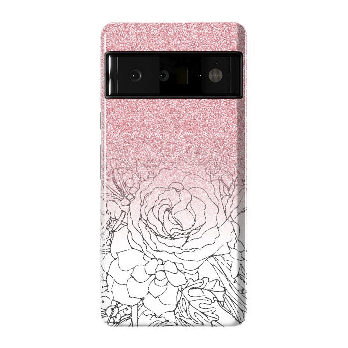 Pixel 6 Pro StrongFit Elegant Floral Doodles Pink Gradient Glitter Image by InovArts