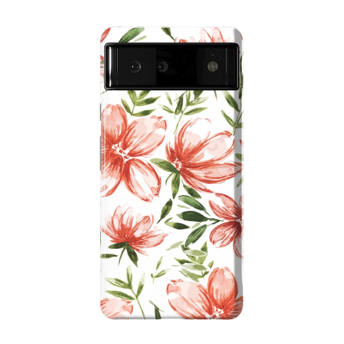 Pixel 6 StrongFit Red Watercolor Flowers by Bledi