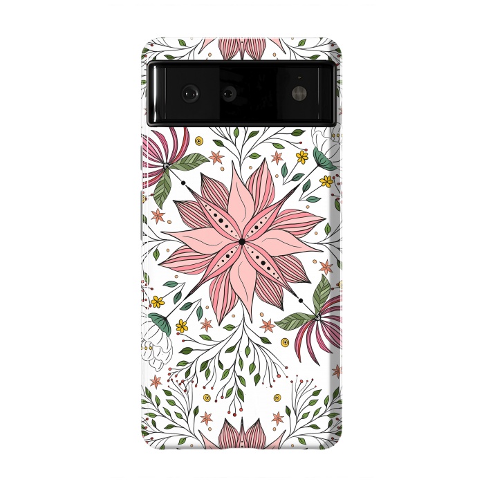 Pixel 6 StrongFit Cute Vintage Pink Floral Doodles Tile Art by InovArts