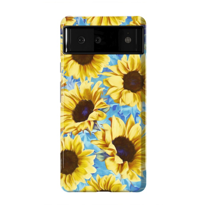 Pixel 6 StrongFit Dreamy Sunflowers on Blue by Micklyn Le Feuvre