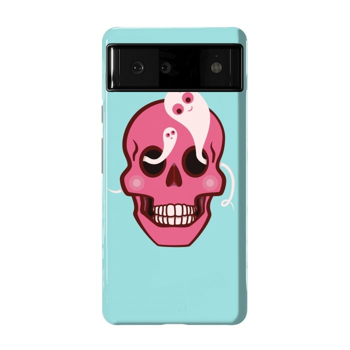 Pixel 6 StrongFit Cute Pink Skull With Spider And Ghosts In Eyes by Boriana Giormova