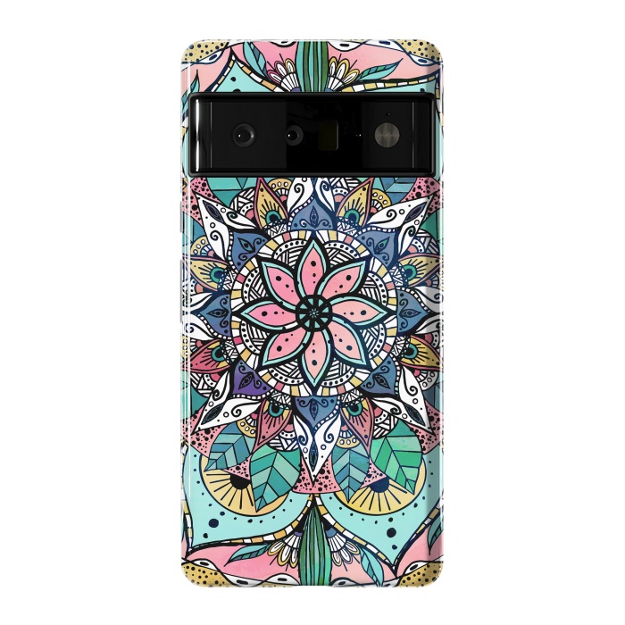 Pixel 6 Pro StrongFit Bohemian Colorful Watercolor Floral Mandala by InovArts