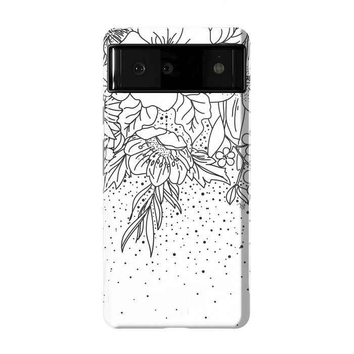 Pixel 6 StrongFit Cute Black White floral doodles and confetti design by InovArts