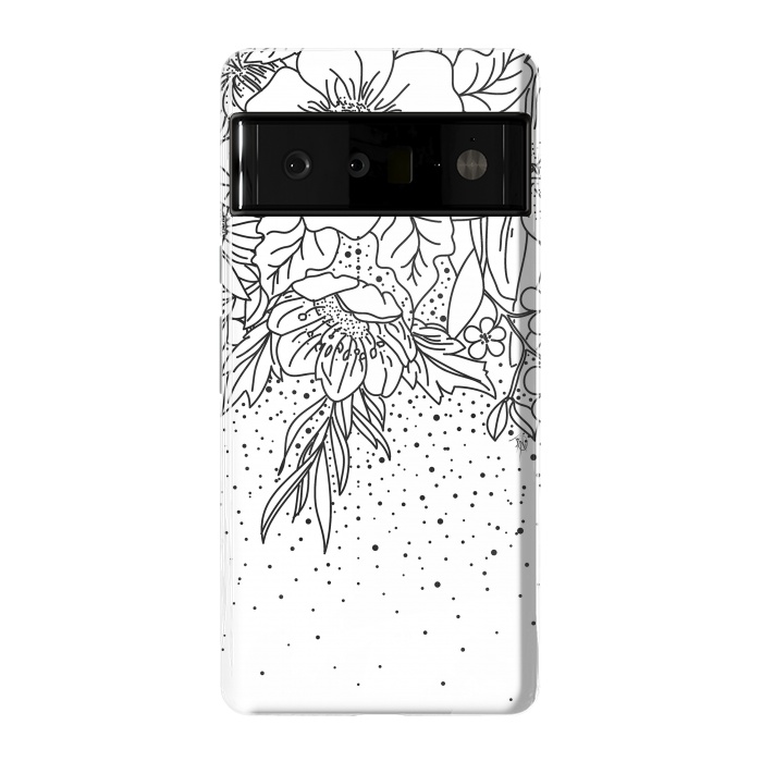 Pixel 6 Pro StrongFit Cute Black White floral doodles and confetti design by InovArts