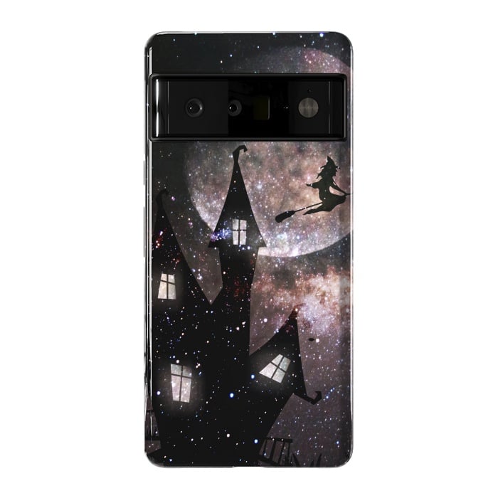 Pixel 6 Pro StrongFit Flying witch and dark house at night by Oana 