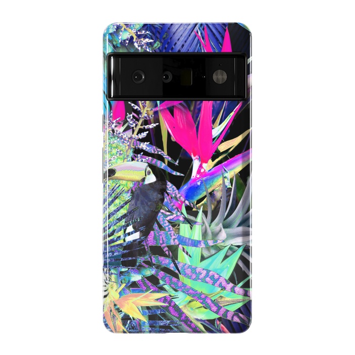 Pixel 6 Pro StrongFit Colorful neon toucan and strelitzia jungle pattern by Oana 