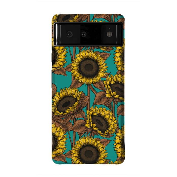 Pixel 6 StrongFit Sunflowers on turquoise by Katerina Kirilova