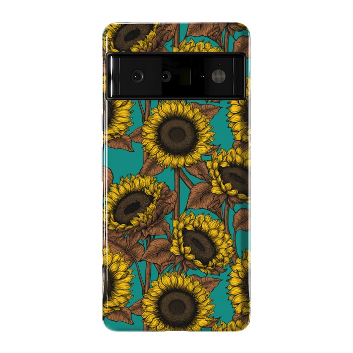 Pixel 6 Pro StrongFit Sunflowers on turquoise by Katerina Kirilova