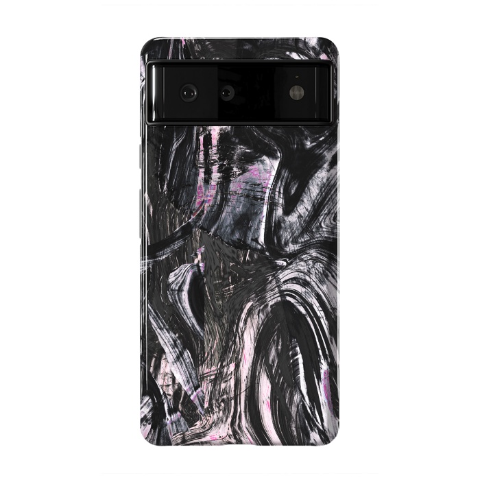 Pixel 6 StrongFit Brushed black pink ink marble by Oana 