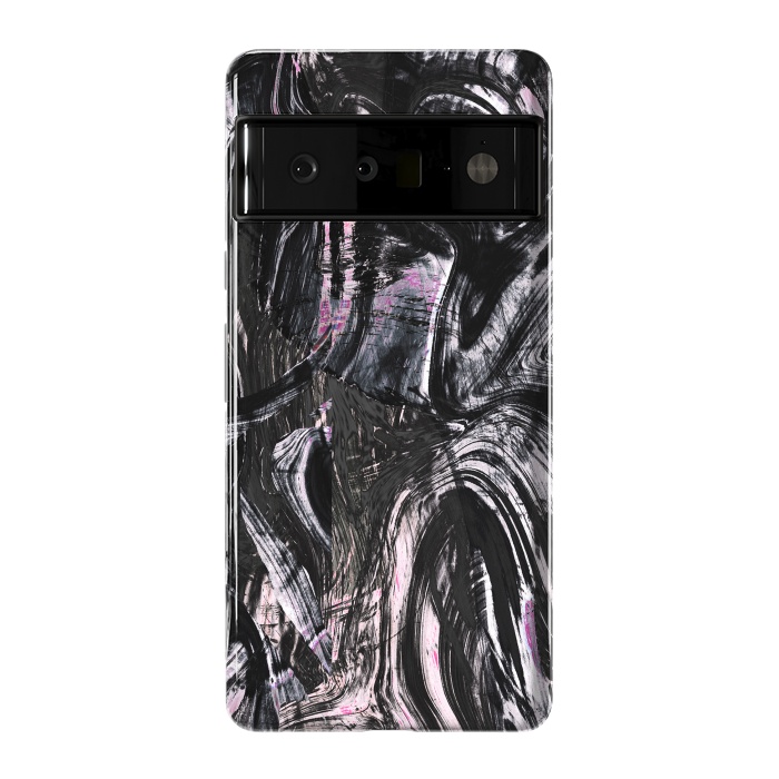 Pixel 6 Pro StrongFit Brushed black pink ink marble by Oana 