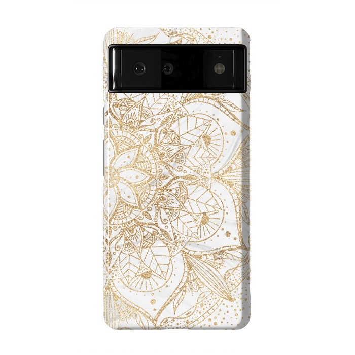 Pixel 6 StrongFit Trendy Gold Floral Mandala Marble Design by InovArts