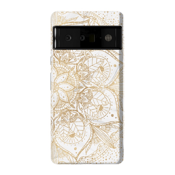 Pixel 6 Pro StrongFit Trendy Gold Floral Mandala Marble Design by InovArts