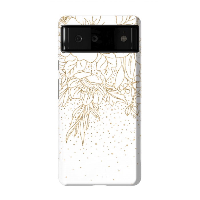 Pixel 6 StrongFit Cute Gold floral doodles and confetti design by InovArts