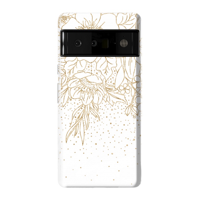 Pixel 6 Pro StrongFit Cute Gold floral doodles and confetti design by InovArts
