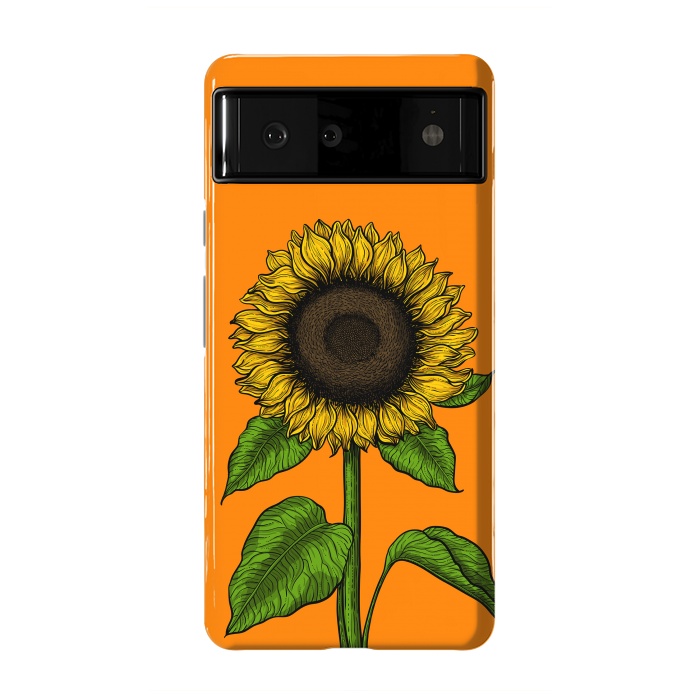 Pixel 6 StrongFit Sunflower on orange by Katerina Kirilova