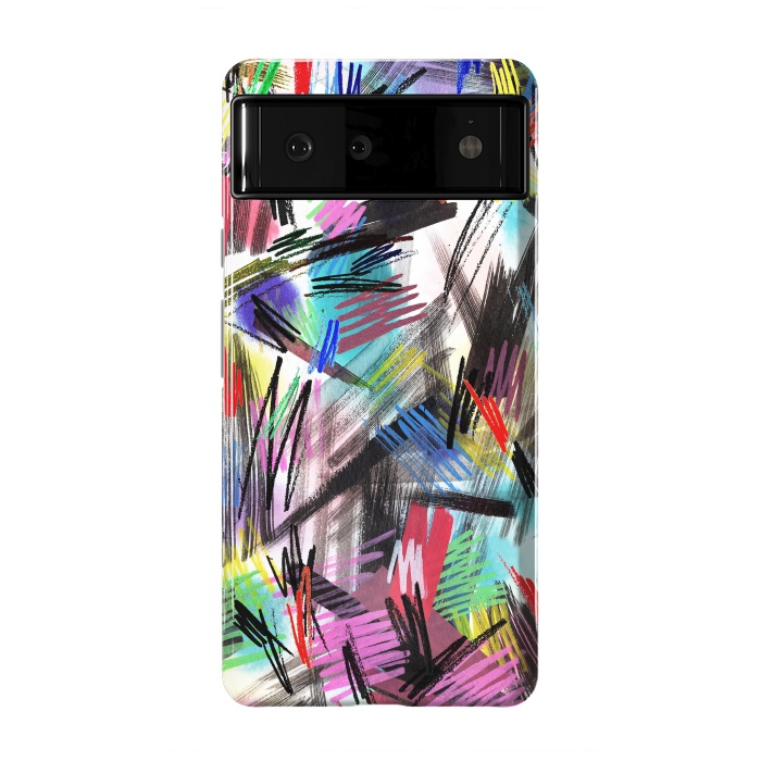 Pixel 6 StrongFit Wild Colorful Scratches and Strokes  by Ninola Design
