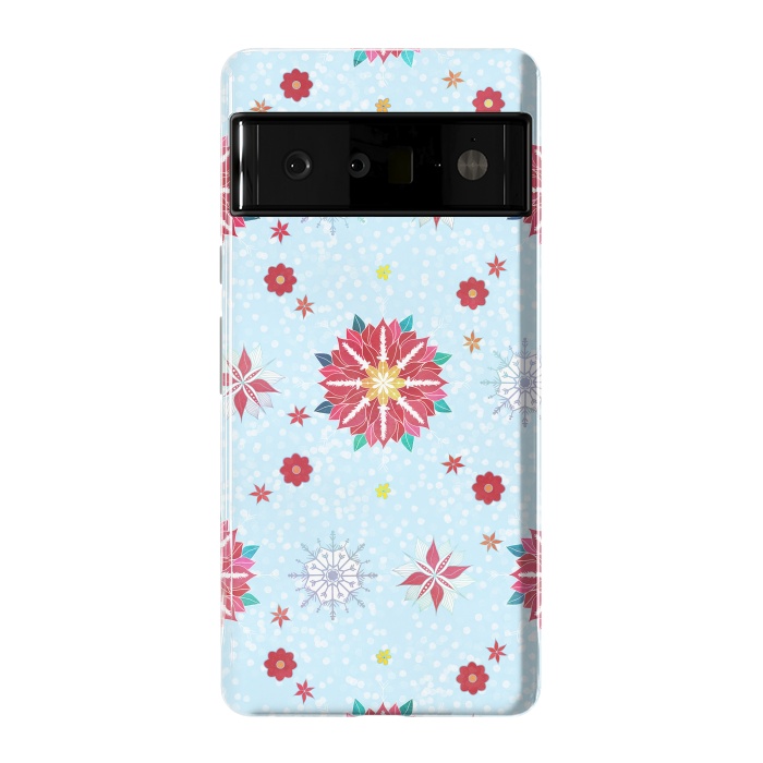 Pixel 6 Pro StrongFit Trendy Winter Red Poinsettias White Snowflakes Pattern by InovArts
